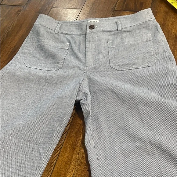 J Crew High rise patch pockets wide leg blue white striped trousers pants sz 28P - Picture 3 of 16